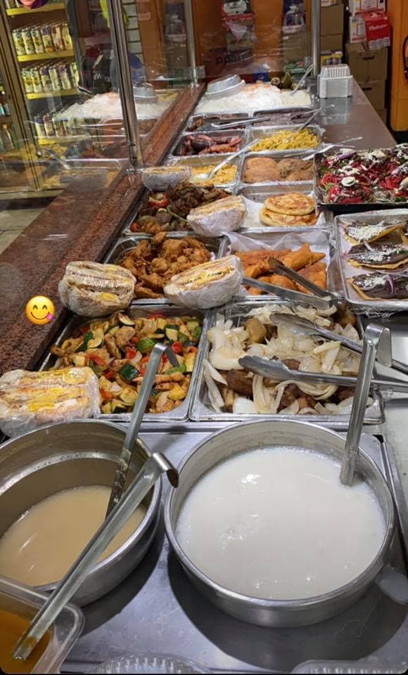 Latin food buffet counter at Jak's Deli Speonk near Westhampton